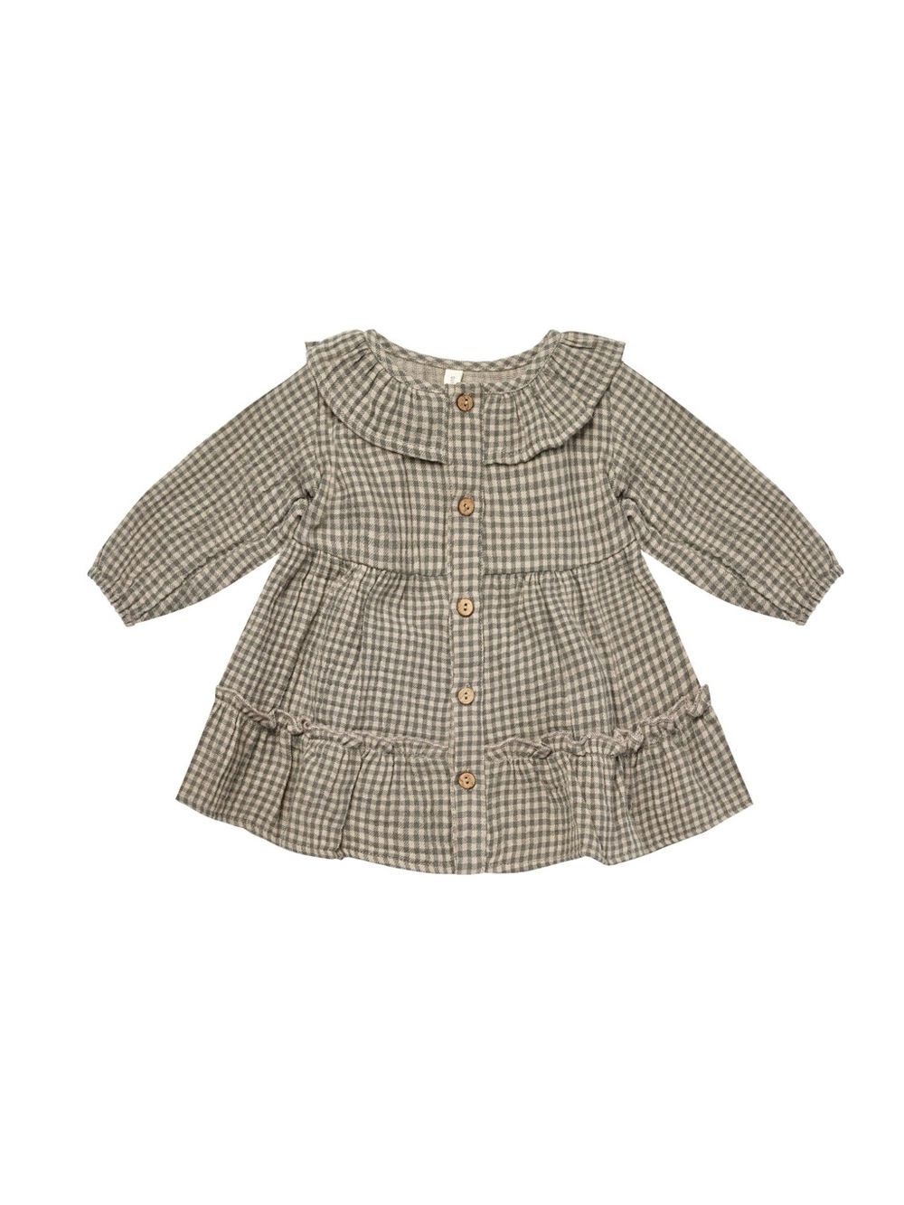 Quincy Mae Taupe Gingham Ruffle Collar Dress Size 4-5Y